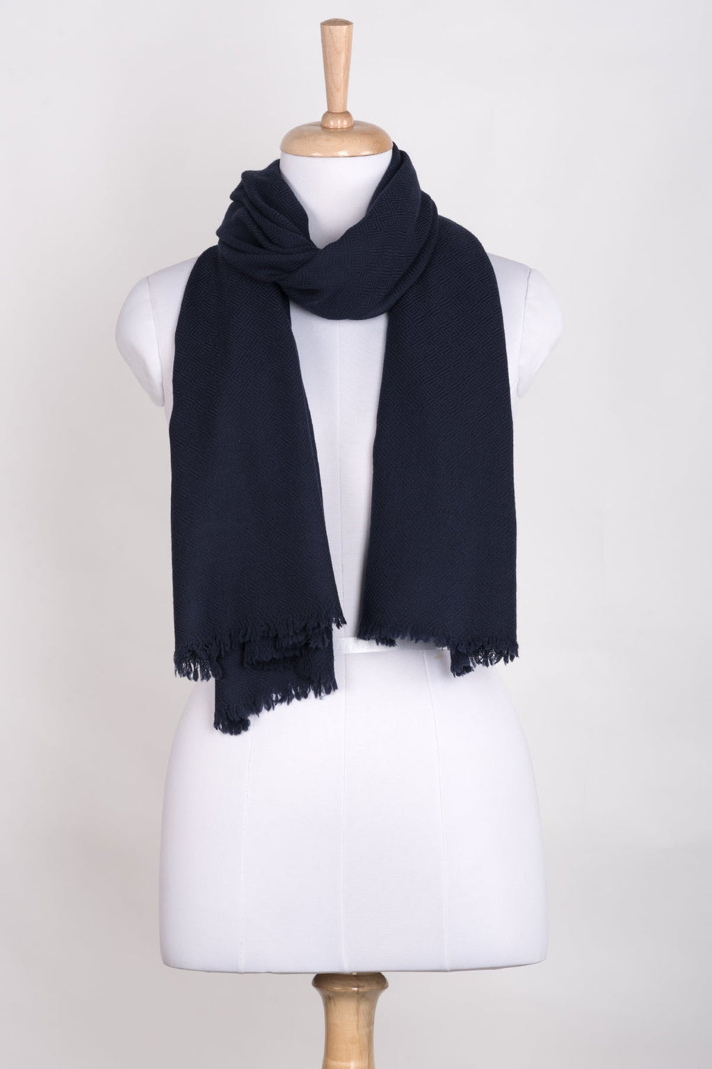Diamond Weave Merino Wool Scarf - Navy